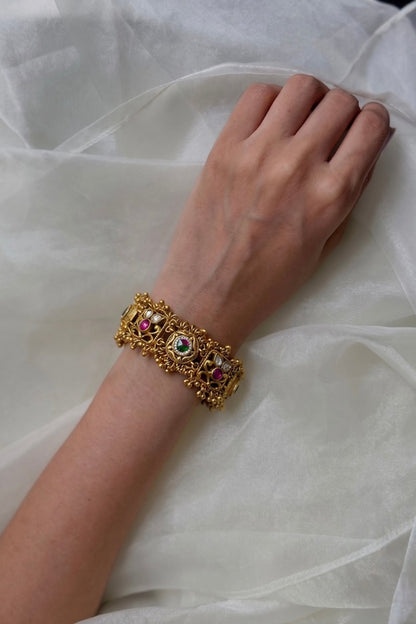 Gold Finish Zircon & Ruby Stone Temple Bracelet