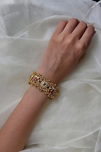 Gold Finish Zircon & Ruby Stone Temple Bracelet