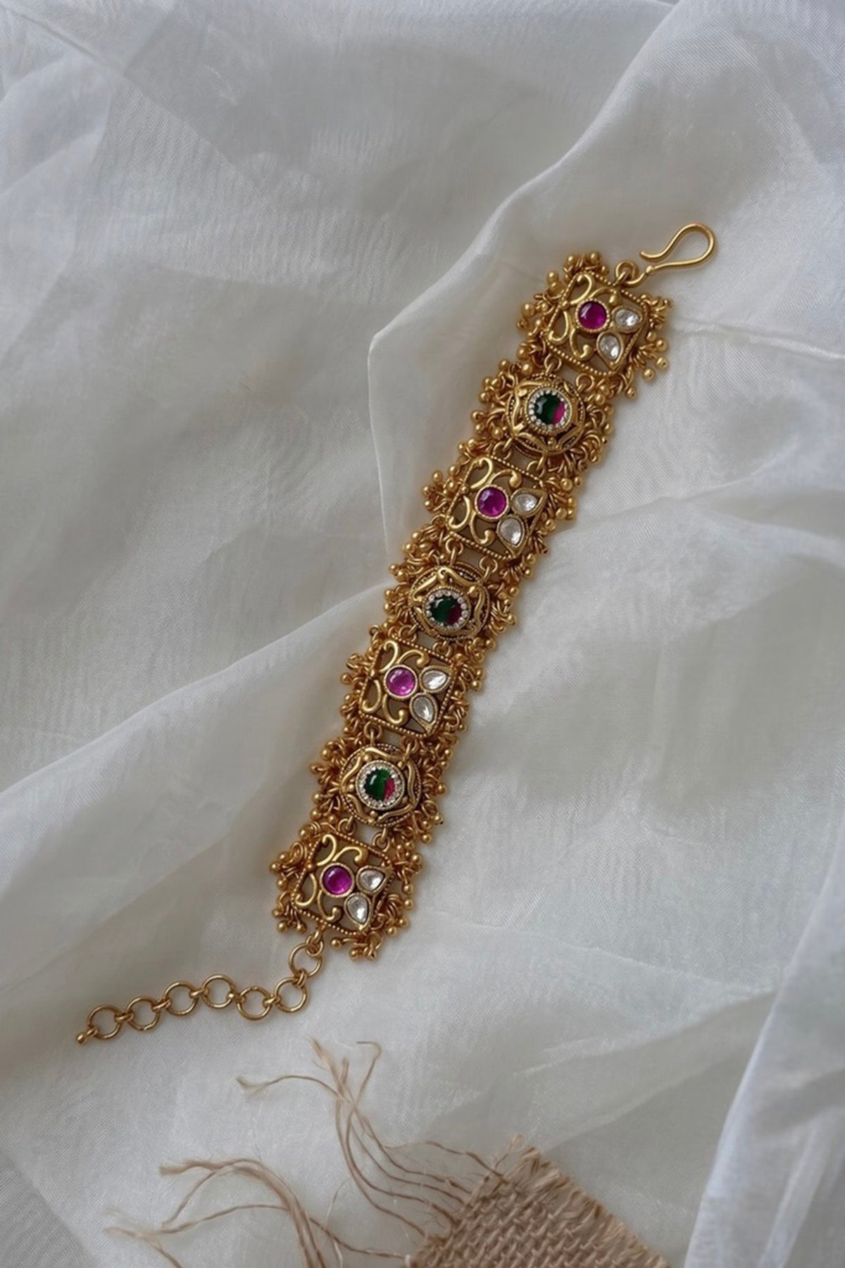 Gold Finish Zircon & Ruby Stone Temple Bracelet