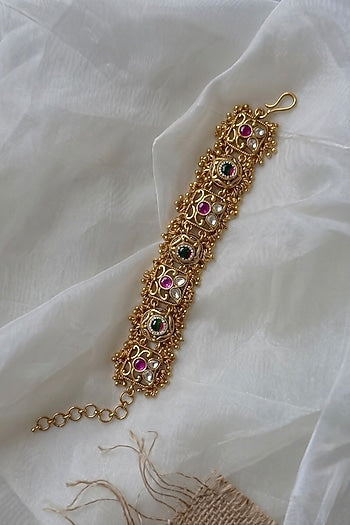 Gold Finish Zircon & Ruby Stone Temple Bracelet