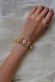Gold Finish Zircon & Ruby Stone Temple Bracelet