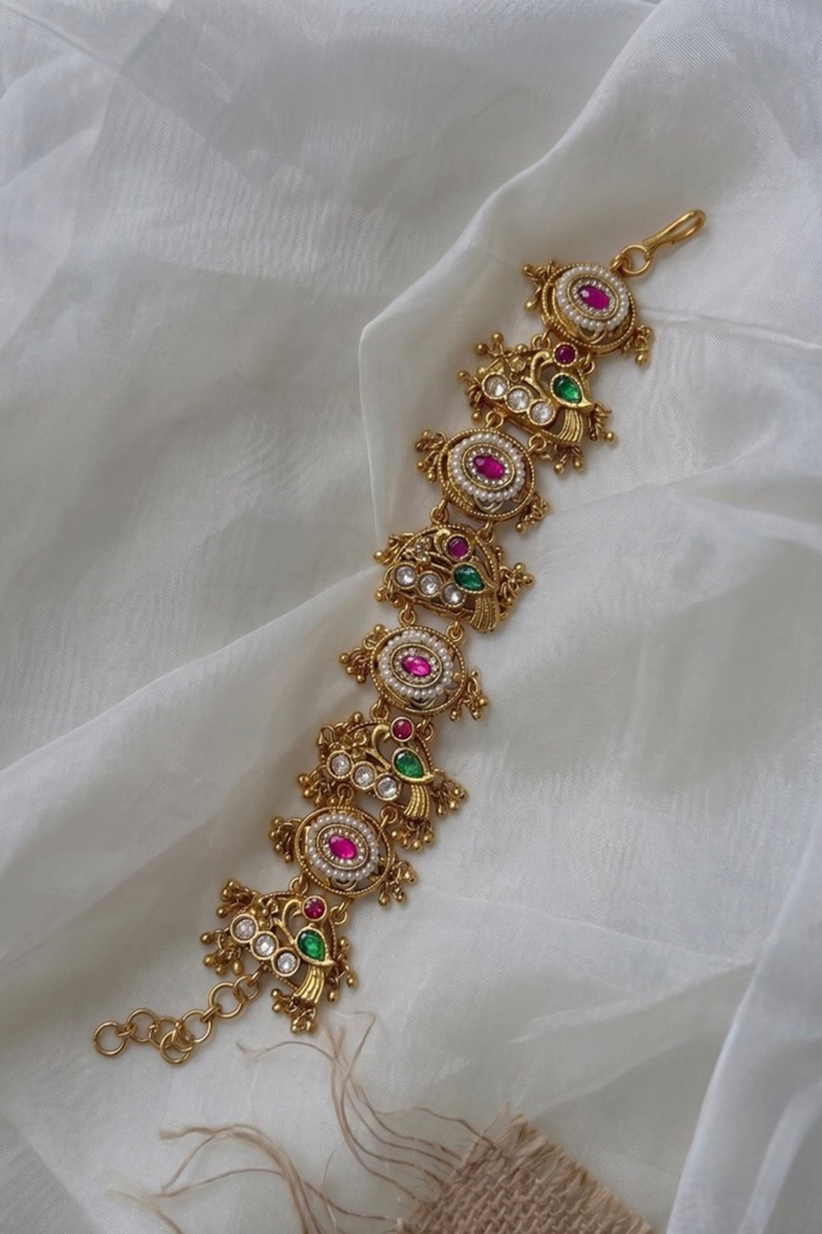 Gold Finish Zircon & Ruby Stone Temple Bracelet