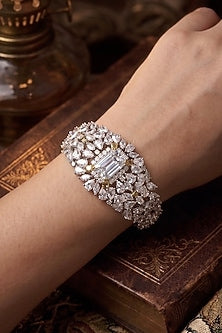 White Rhodium Finish Marquise-Cut Zircon Bangle