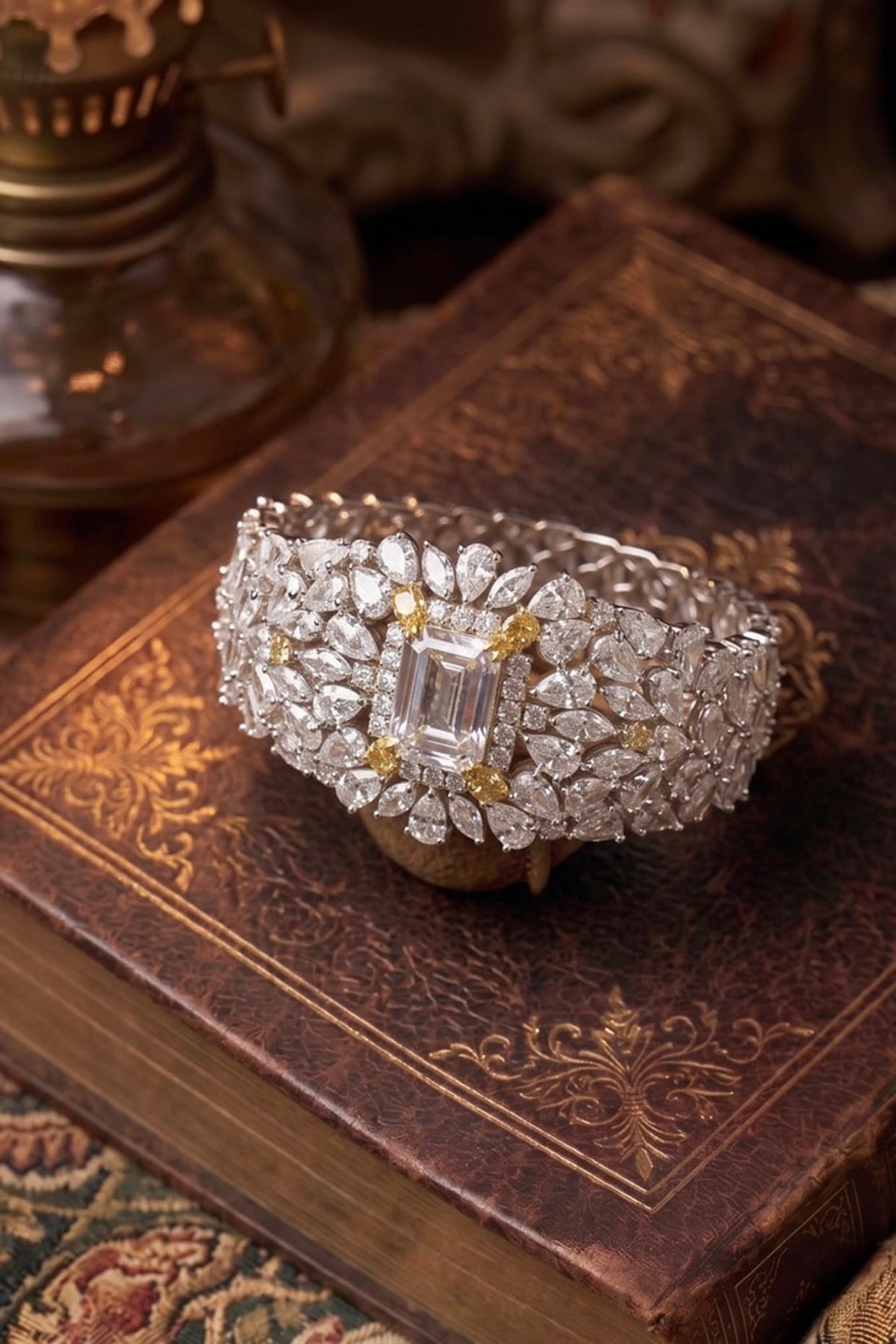 White Rhodium Finish Marquise-Cut Zircon Bangle