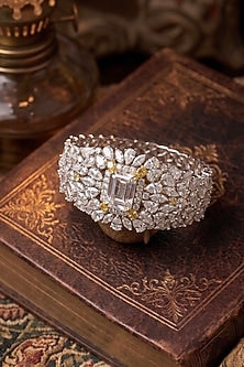 White Rhodium Finish Marquise-Cut Zircon Bangle
