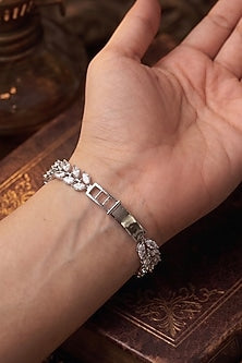 White Rhodium Finish Marquise-Cut Zircon Bangle