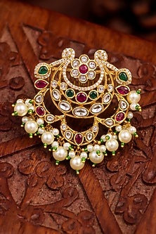 Gold Finish Zircon & Pearl Hair Brooch