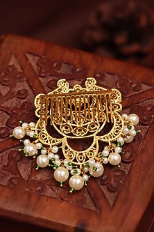 Gold Finish Zircon & Pearl Hair Brooch