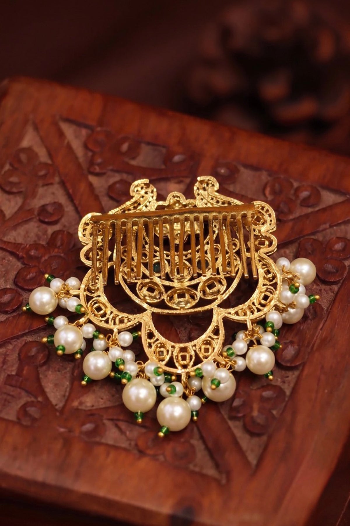 Gold Finish Zircon & Pearl Hair Brooch