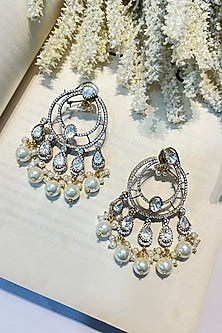Gold Finish Kundan Polki & Pearl Chandbali Earrings