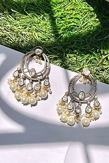 Gold Finish Kundan Polki & Pearl Chandbali Earrings