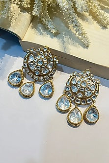 Gold Finish Moissanite Polki Dangler Earrings