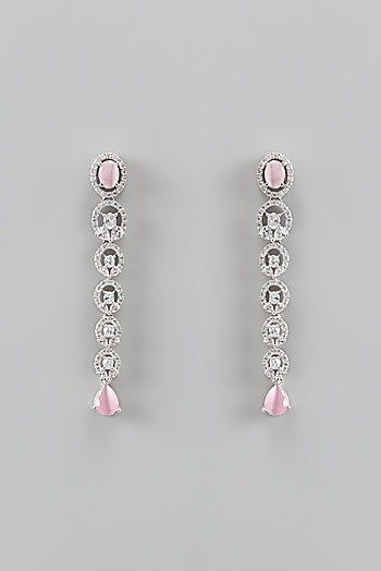 White Rhodium Finish Zircon Dangler Earrings