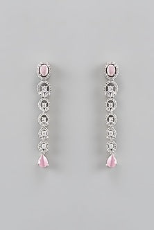 White Rhodium Finish Zircon Dangler Earrings