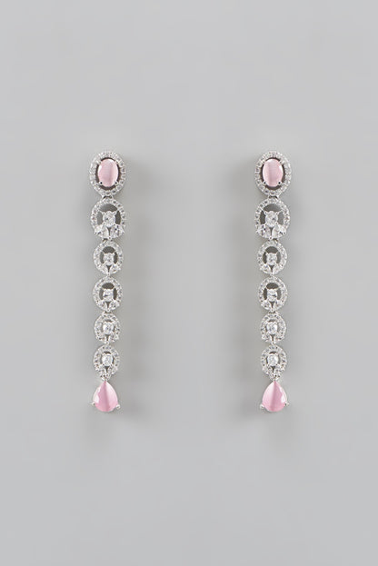 White Rhodium Finish Zircon Dangler Earrings
