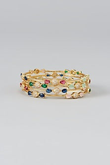 Gold Rhodium Finish Zircon Bangles (Set of 4)