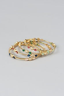Gold Rhodium Finish Zircon Bangles (Set of 4)