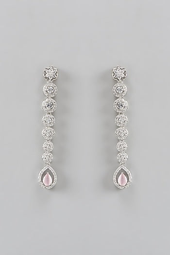 White Rhodium Finish Zircon Dangler Earrings