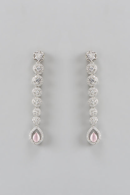 White Rhodium Finish Zircon Dangler Earrings