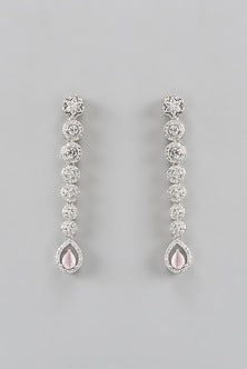White Rhodium Finish Zircon Dangler Earrings