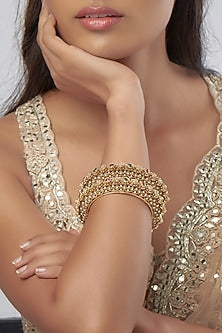 Gold Finish Stone & Pearl Filigree Bangles (Set Of 2)