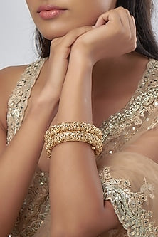 Gold Finish Temple Carved Bangles (Set Of 2)