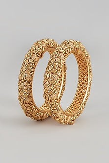 Gold Finish Temple Carved Bangles (Set Of 2)