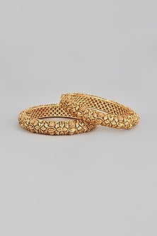 Gold Finish Temple Carved Bangles (Set Of 2)
