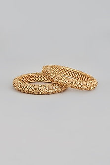 Gold Finish Temple Carved Bangles (Set Of 2)