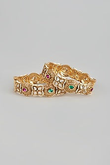Gold Finish Stone & Pearl Filigree Bangles (Set Of 2)