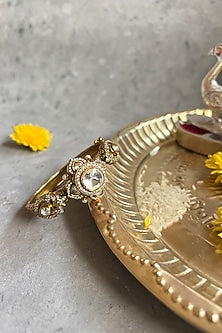 Gold Finish Kundan Polki Carved Openable Bangle