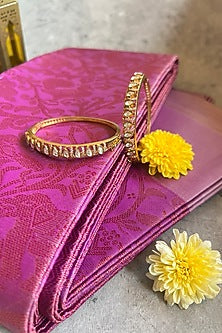 Gold Finish Moissanite Polki & Zircon Openable Bangle (Set of 2)