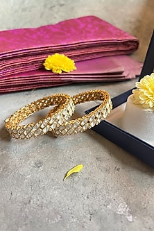 Gold Finish Moissanite Polki Openable Bangle (Set of 2)