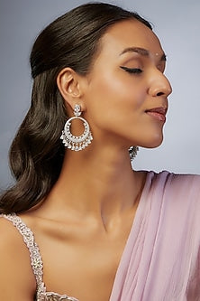 White Finish Zircon Chandbali Earrings
