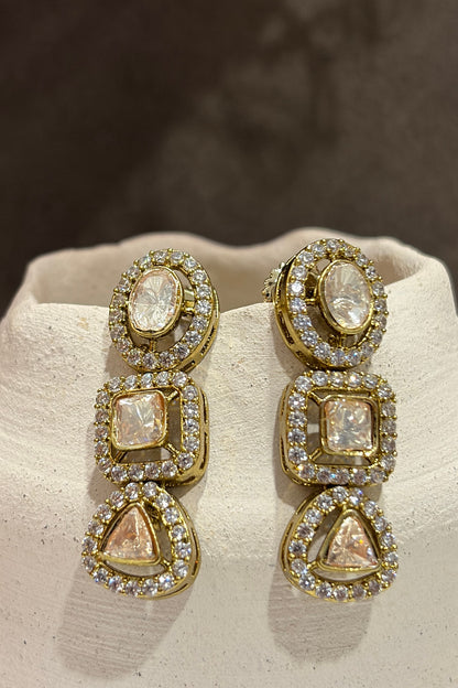 Gold Finish Kundan Polki Dangler Earrings