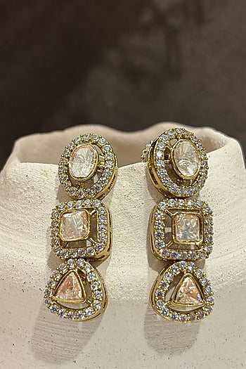 Gold Finish Kundan Polki Dangler Earrings