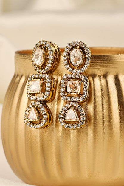 Gold Finish Kundan Polki Dangler Earrings