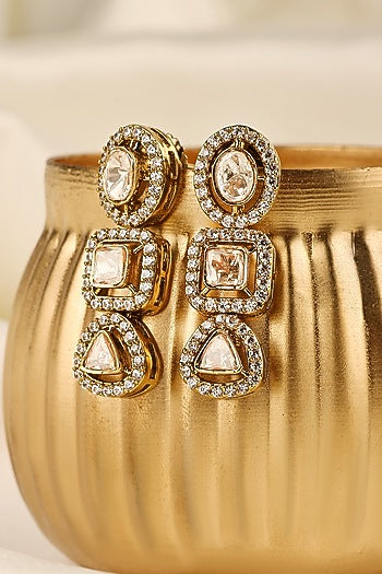 Gold Finish Kundan Polki Dangler Earrings