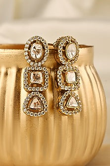 Gold Finish Kundan Polki Dangler Earrings