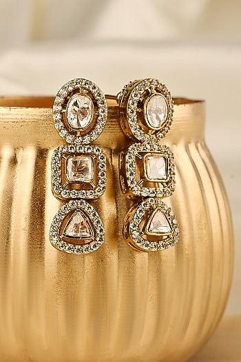 Gold Finish Kundan Polki Dangler Earrings