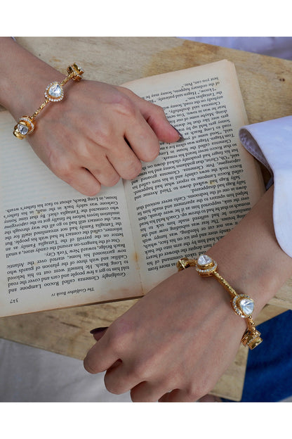 Gold Finish Kundan Polki Bangles (Set Of 2)