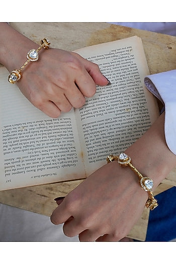 Gold Finish Kundan Polki Bangles (Set Of 2)