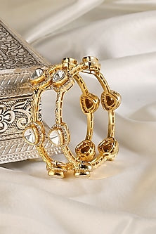 Gold Finish Kundan Polki Bangles (Set Of 2)