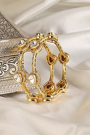 Gold Finish Kundan Polki Bangles (Set Of 2)