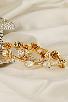 Gold Finish Kundan Polki Bangles (Set Of 2)