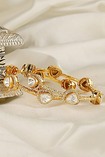 Gold Finish Kundan Polki Bangles (Set Of 2)