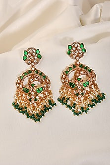 Gold Finish Kundan Polki & Emerald Chandbali Earrings
