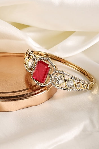Gold Finish Kundan Polki & Ruby Bangle