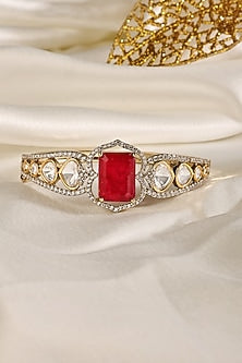 Gold Finish Kundan Polki & Ruby Bangle