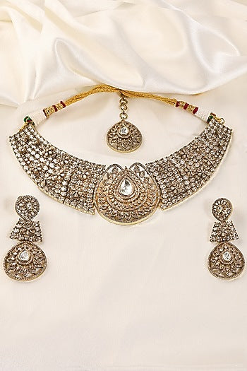 Antique Gold Finish Zircon Choker Necklace Set